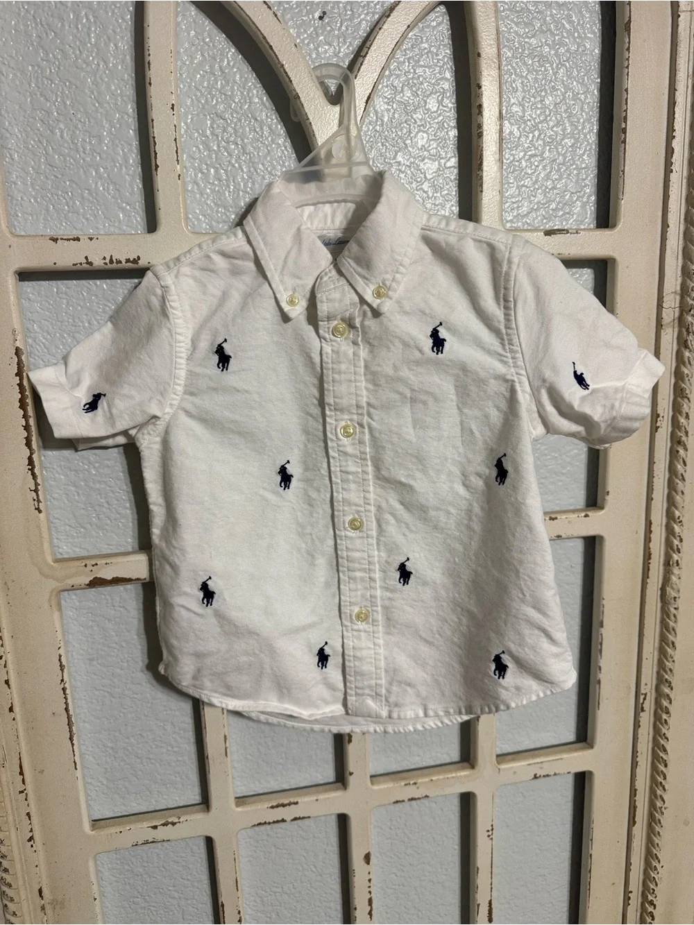 Ralph Lauren White Short-Sleeve Button-Down with Navy Pony Embroidery